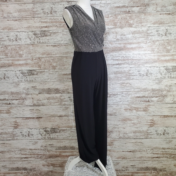 Onyx Nite Pants - ONYX NITE Black Metallic V-neck Jumpsuit